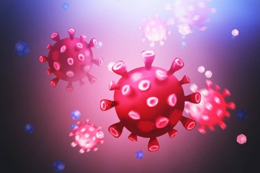 Red virus cell over blue background. Coronavirus