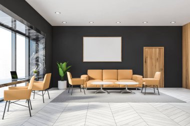 Gri ve mermer ofis salonu, yatay poster