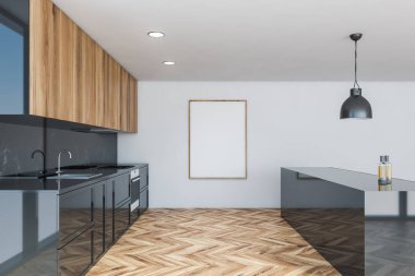 Posterli beyaz ve mermer mutfak