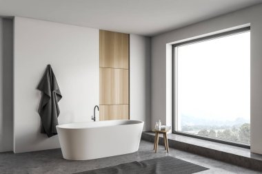 Küvetli beyaz ve ahşap banyo köşesi