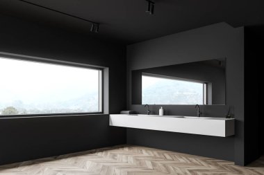 Çift lavabo ile gri banyo köşesi
