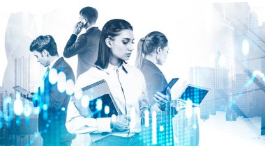 Şehirde aletleri olan iş adamları, başlangıç