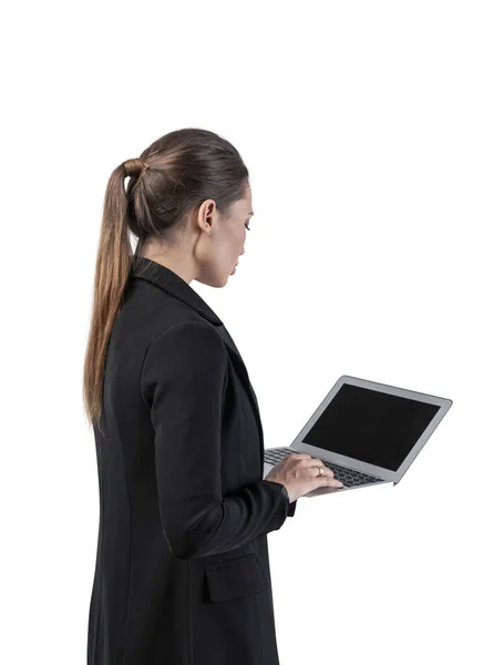 Side view of businesswoman holding laptop — 스톡 사진