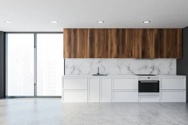 Cozinha loft de mármore branco com bancadas — Fotografia de Stock