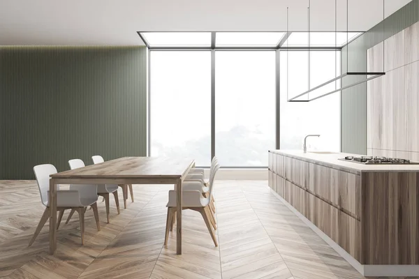 Grå og træ moderne køkken, sideudsigt - Stock-foto