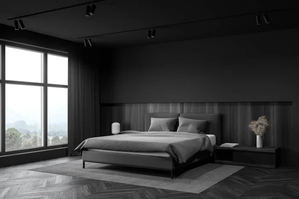 Gray and wooden master bedroom corner — 스톡 사진