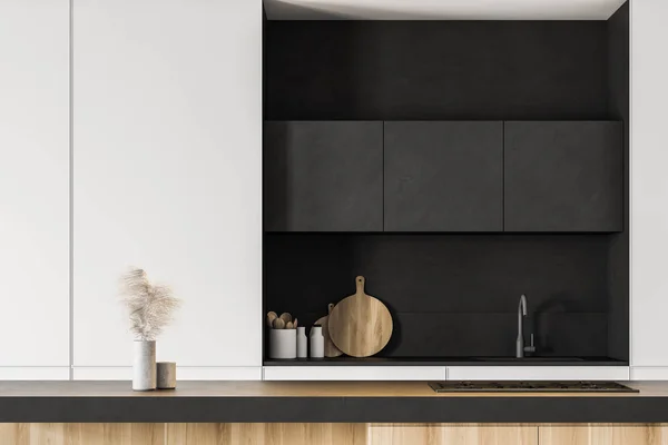 White and black kitchen with countertops — 스톡 사진