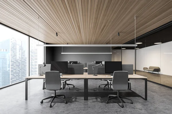 Ufficio open space grigio con divano — Foto Stock