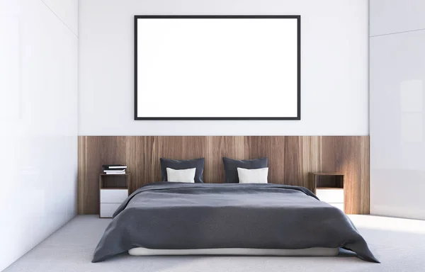 Luksusowy biały i drewniany pokój z plakatem — Zdjęcie stockowe