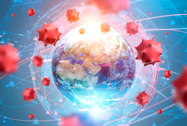 Virus cells and Earth. Coronavirus concept