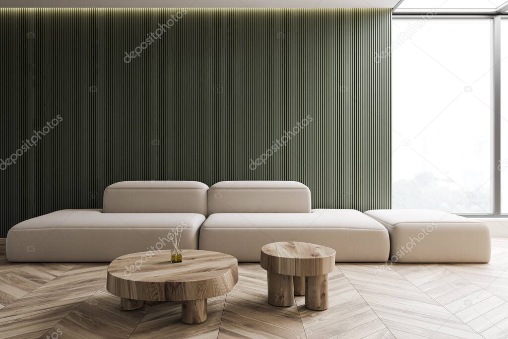 Loft green living room with white sofa