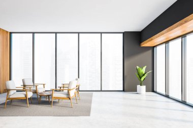 Gri ve ahşap ofis koltukları
