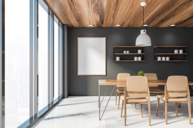 Posterli panoramik gri yemek odası