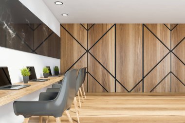 Beyaz ve mermer açık uzay ofisi.