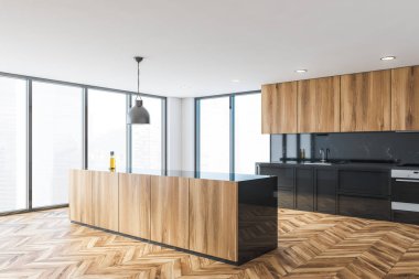 Siyah mermer ve beyaz mutfak köşesi.