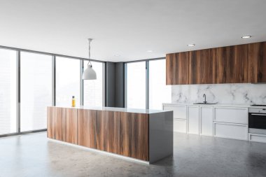 Beyaz mermer ve gri mutfak köşesi