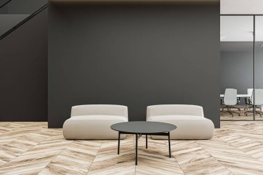 Gri ofis bekleme odasında koltuklar