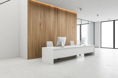 Beyaz ve ahşap açık alan office