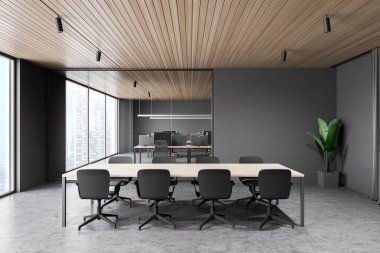 Açık uzay ofisindeki gri konferans odası