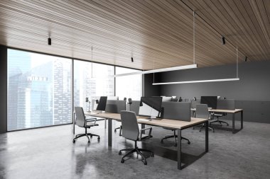 Gri panoramik açık uzay ofis köşesi