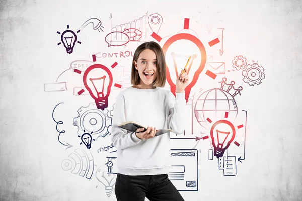 Happy young girl and her creative business idea — Stock Photo, Image