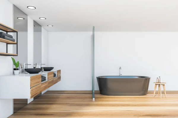 Salle de bains de luxe blanche, lavabo et baignoire, vue latérale — Photo