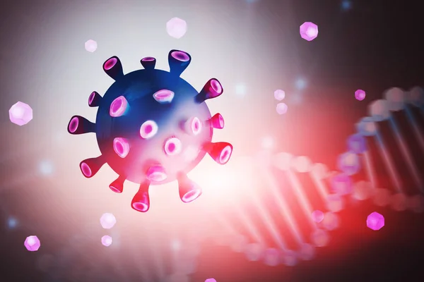 Blå viruscell, DNA-kedja bakgrund. Coronavirus — Stockfoto