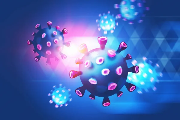 Фон синіх вірусних клітин, коронавірус — стокове фото