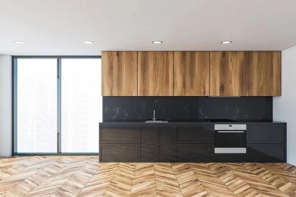 Loft-Küche aus schwarzem Marmor mit Arbeitsplatten — Stockfoto