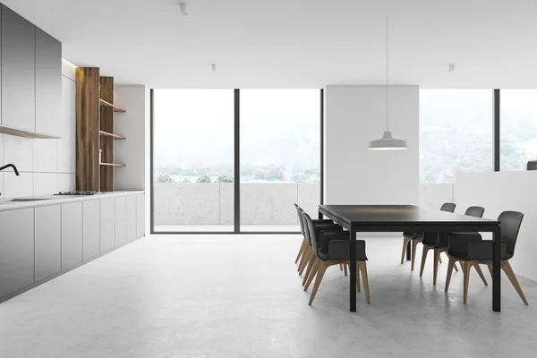 Table grise cuisine intérieure avec balcon — Photo