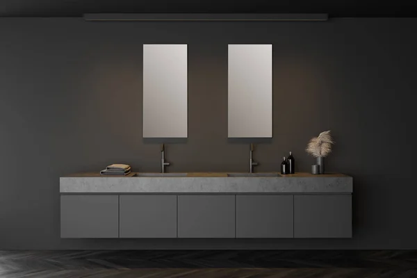 Doppio lavabo in bagno grigio — Foto Stock