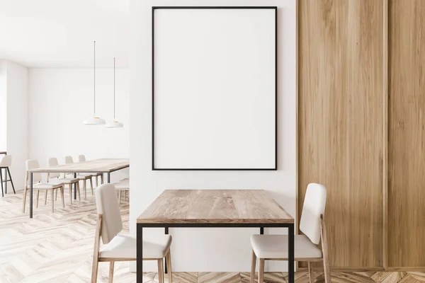 Witte en houten cafe bar met poster — Stockfoto