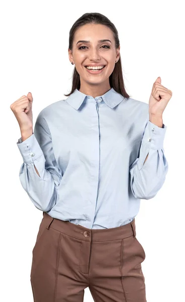 Happy businesswoman celebrating victory, isolated — Stock Photo, Image