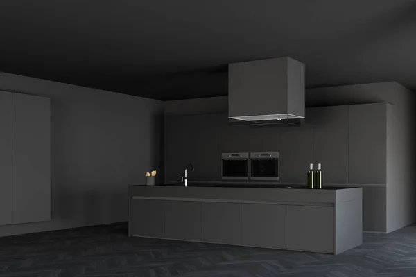 Gray kitchen corner with island — Stock Photo, Image