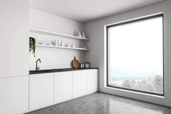 Loft white kitchen corner with countertops