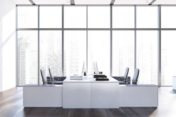 White panoramic open space office interior — Stock Photo, Image