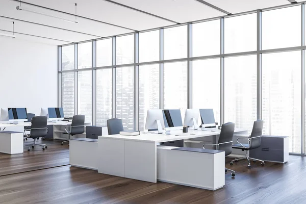 White panoramic open space office corner — Stock Photo, Image