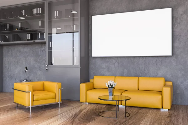 Gelbes Sofa und Plakat in der Wartezimmerecke — Stockfoto