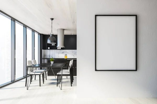 Interieur Van Luxe Panoramische Keuken Met Grijze Witte Marmeren Muren — Stockfoto
