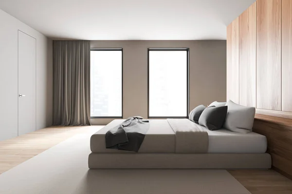 Side View Scandinavian Style Bedroom White Wooden Walls Wooden Floor — Stock Photo, Image