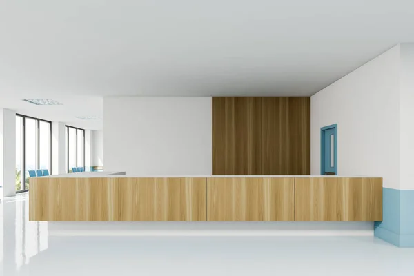 Interieur Des Modernen Krankenhausflurs Mit Weißen Und Blauen Wänden Großem — Stockfoto