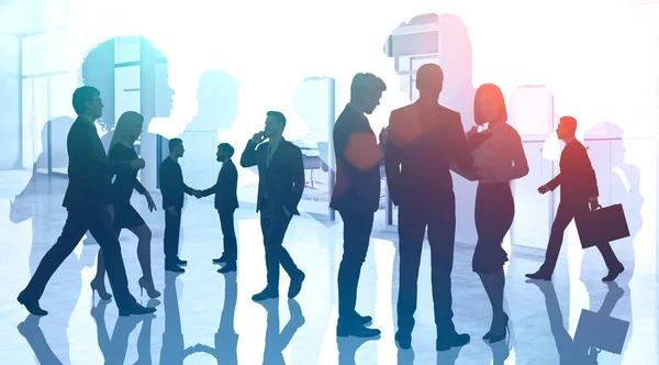 Silhouettes Young Diverse Business People Working Together Modern Office Concept — Stock Photo, Image