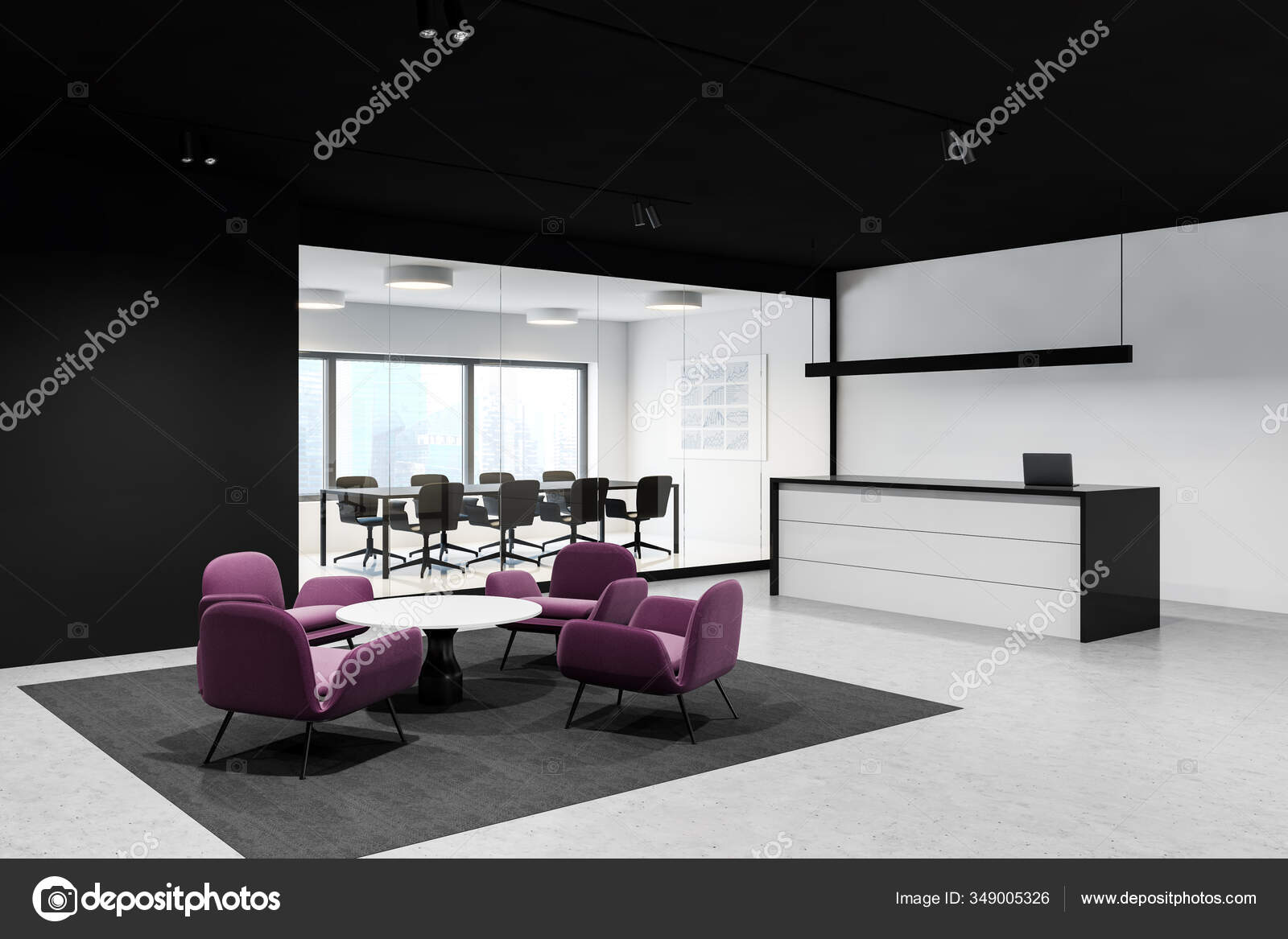 Corner Modern Office Waiting Room White Black Walls Coffee Table Stock Photo Image By C Denisismagilov 349005326