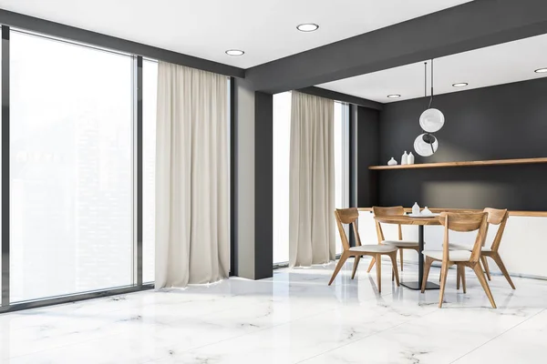 Corner Stylish Panoramic Kitchen Grey Walls White Marble Floor White — Stockfoto