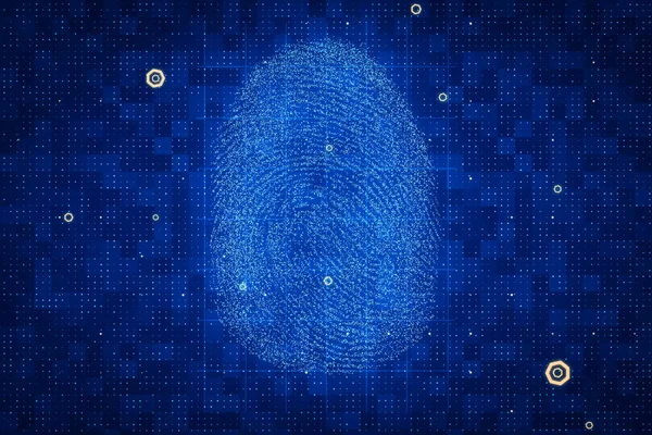 Jasně Futuristické Digitální Pozadí Modrým Otiskem Prstu Koncept Biometrické Autentizace — Stock fotografie