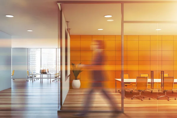 Blurry Young Businessman Walking Modern Open Space Office Stylish Conference — Stock Photo, Image