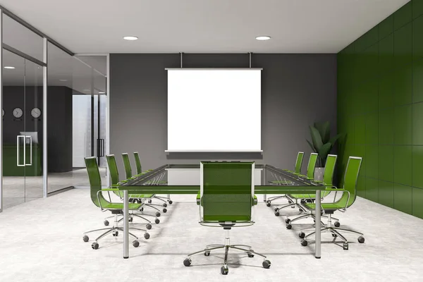 Interno Elegante Sala Conferenze Con Pareti Verdi Piastrellate Grigie Pavimento — Foto Stock