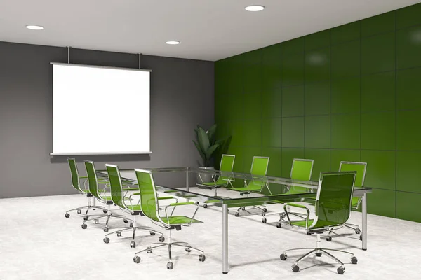 Уголок Стильного Конференц Зала Зелеными Плитками Серыми Стенами Бетонный Пол — стоковое фото