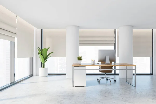 Interior Espaciosa Oficina Panorámica Ceo Con Paredes Blancas Columnas Piso — Foto de Stock