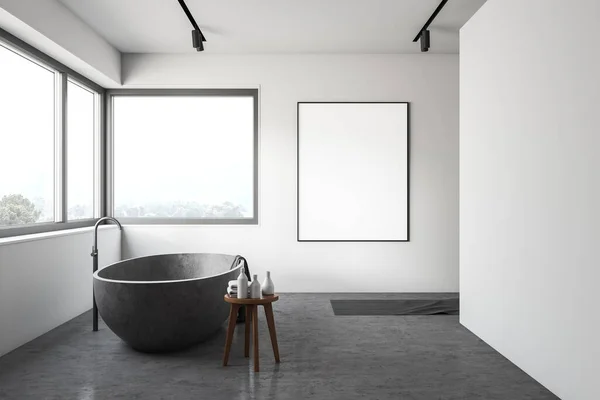 Intérieur Salle Bain Hôtel Avec Murs Blancs Sol Béton Confortable — Photo